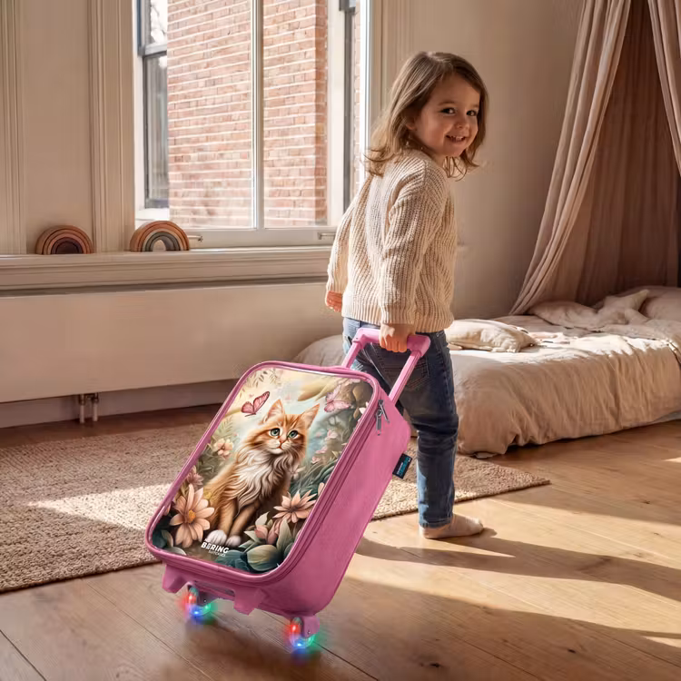 Kinderkoffer - Roze - Kat in bloemenveld met roze vlinders. — 3