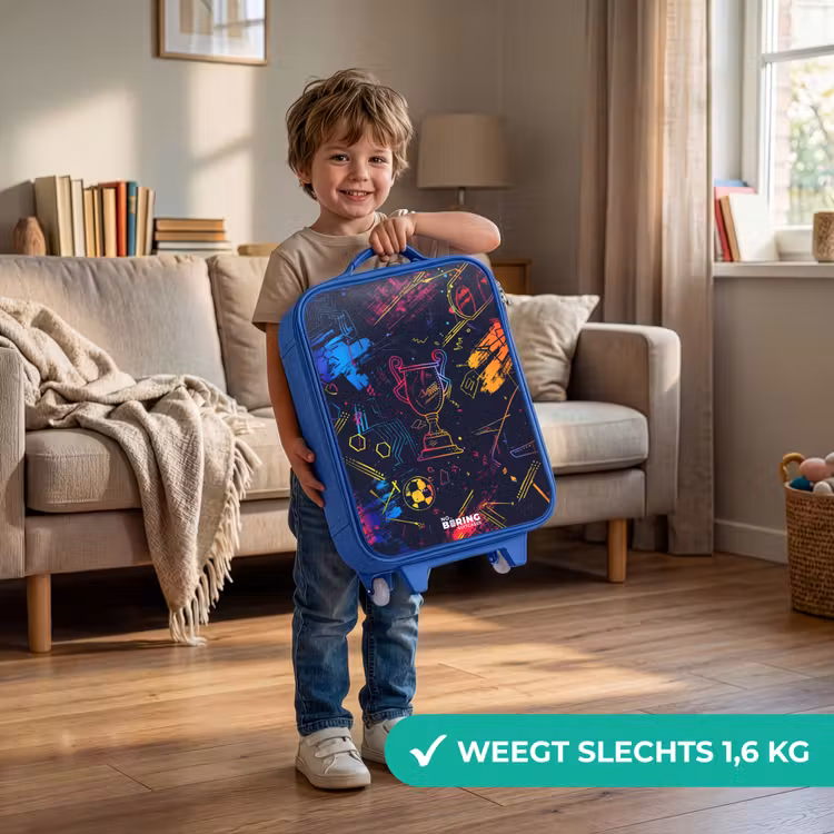 Kinderkoffer - Blauw - Neon sporttrofee design — 2