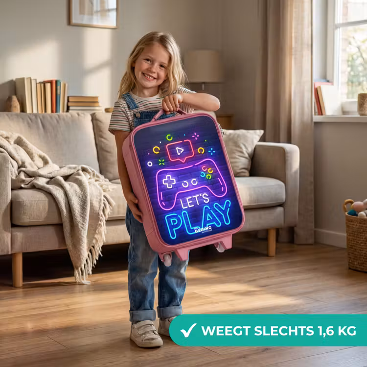 Kinderkoffer - Roze - Neoncontroller tegen een bakstenen muur — 2