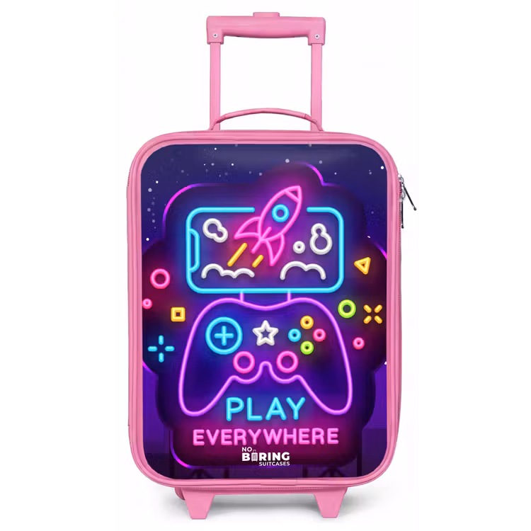 Kinderkoffer - Roze - Neonillustratie met een controller — 1