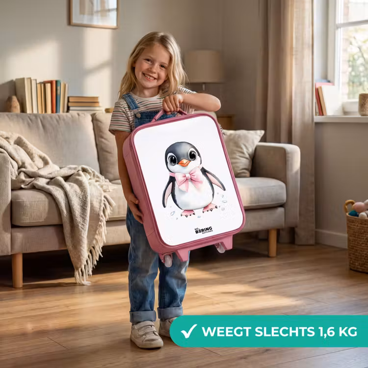 Kinderkoffer - Roze - Pinguïn met roze strik en ijsdruppels — 2