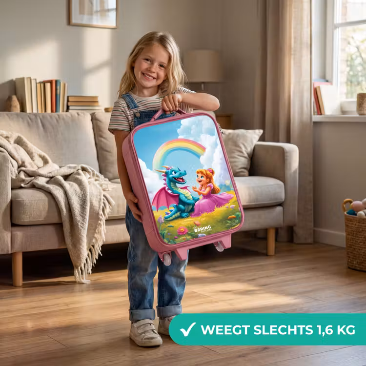 Kinderkoffer - Roze - Prinses en dino in een kleurrijke wereld — 2