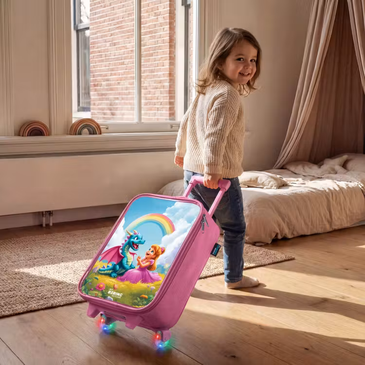 Kinderkoffer - Roze - Prinses en dino in een kleurrijke wereld — 3