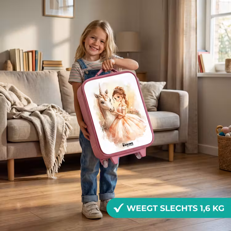 Kinderkoffer - Roze - Prinses in jurk met witte eenhoorn — 2