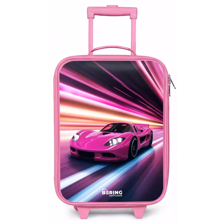 Kinderkoffer - Roze - Roze raceauto flitst door neonlicht — 1