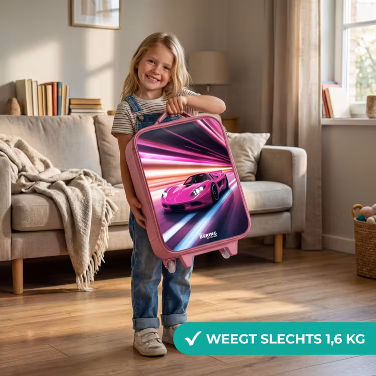 Kinderkoffer - Roze - Roze raceauto flitst door neonlicht — 2