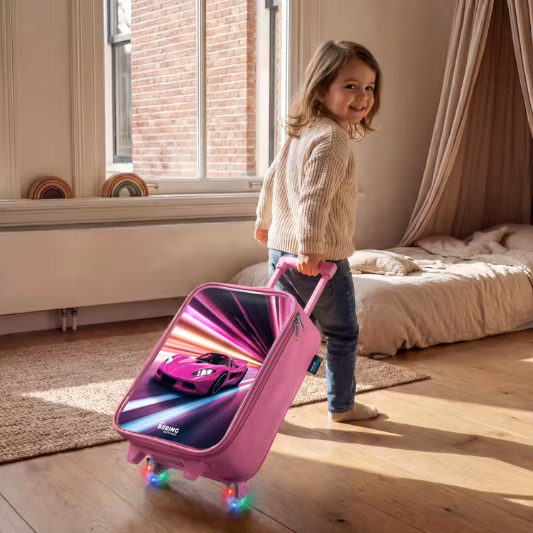 Kinderkoffer - Roze - Roze raceauto flitst door neonlicht — 3