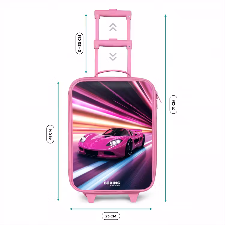 Kinderkoffer - Roze - Roze raceauto flitst door neonlicht — 5