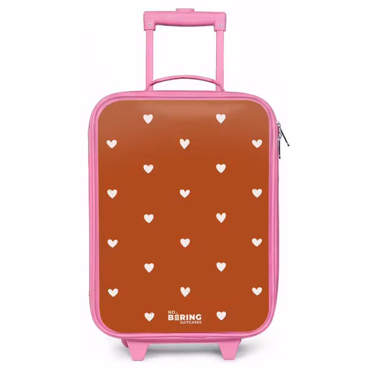 Kinderkoffer - Roze - Wit hartjespatroon op oranje bruine achtergrond — 1