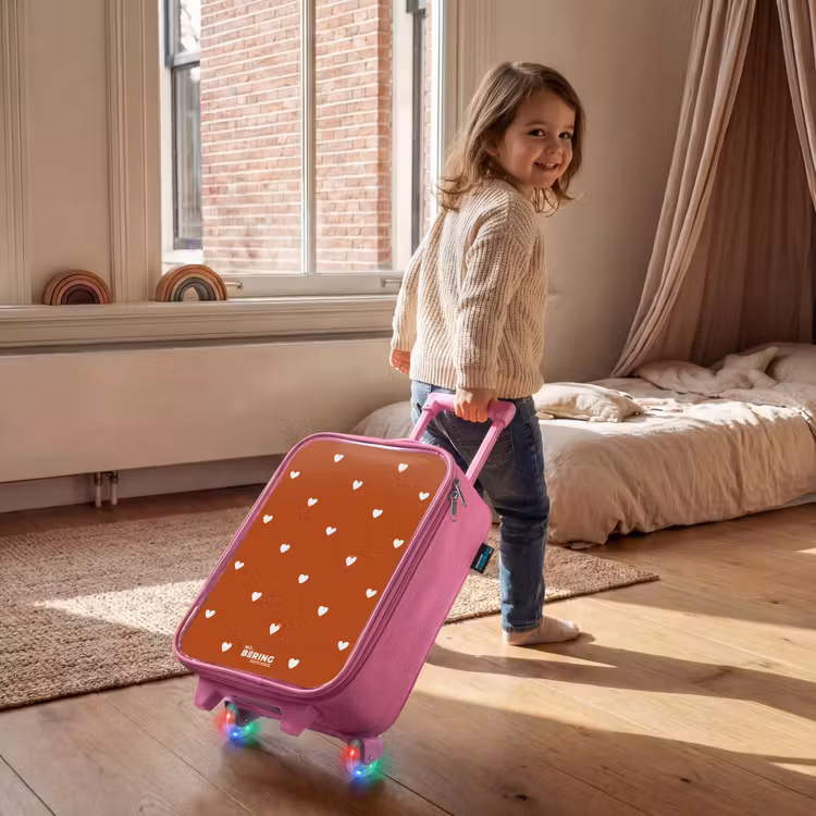 Kinderkoffer - Roze - Wit hartjespatroon op oranje bruine achtergrond — 3