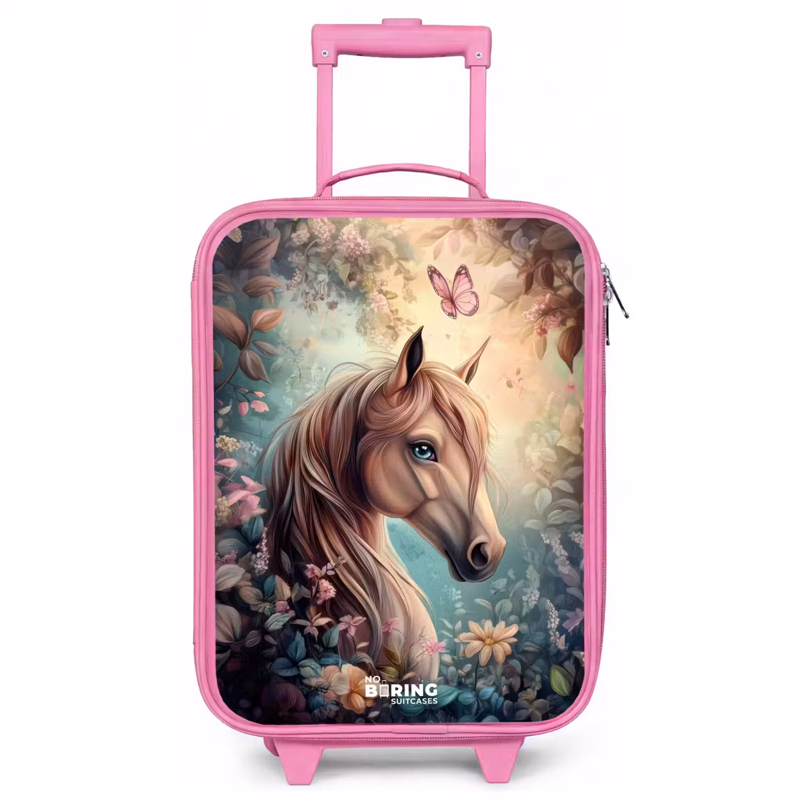 Kinderkoffer - Roze - Paard met vlinders in bloementuin — 1