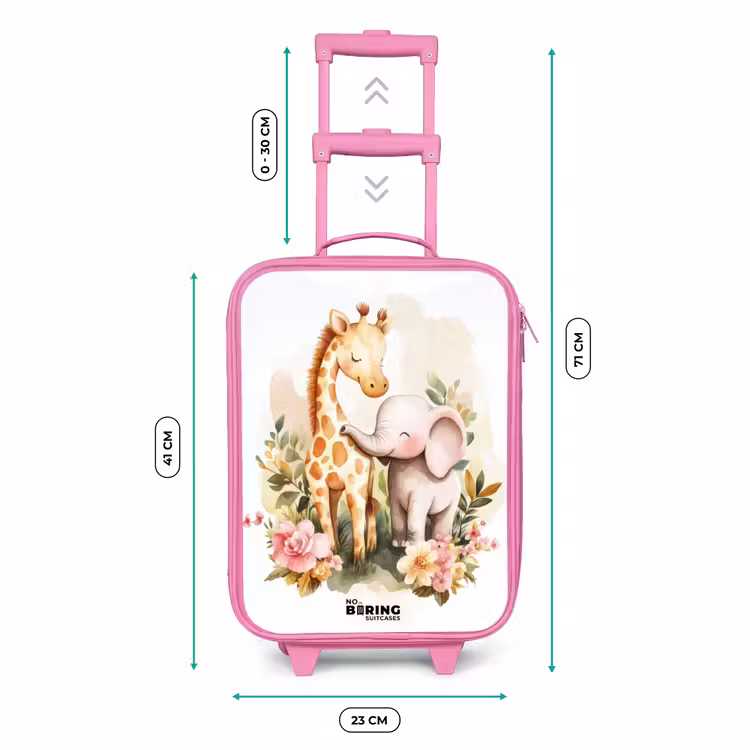 Kinderkoffer - Roze - Giraffe en olifant tussen bloemen op witte achtergrond — 5