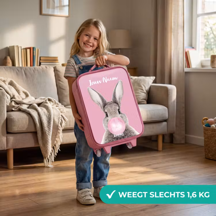 Kinderkoffer met naam - Roze - Kauwend knaagje — 2