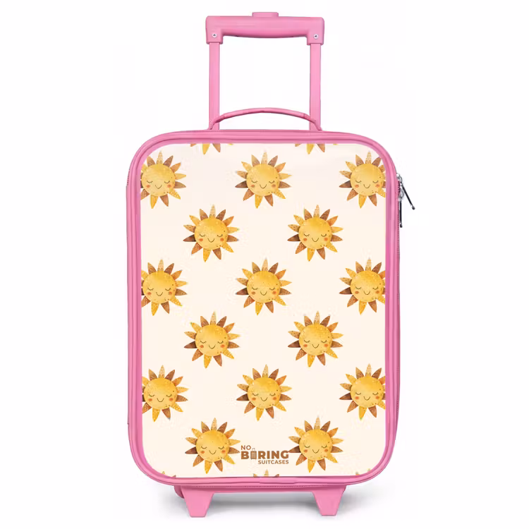 Kinderkoffer - Roze - Lachende zonnetjes als patroon op beige achtergrond — 1