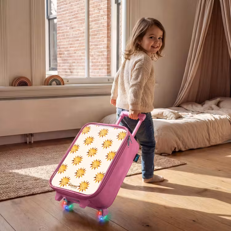 Kinderkoffer - Roze - Lachende zonnetjes als patroon op beige achtergrond — 3