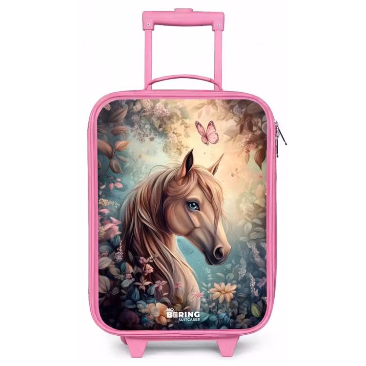 Kinderkoffer - Roze - Paard met vlinders in bloementuin — 1