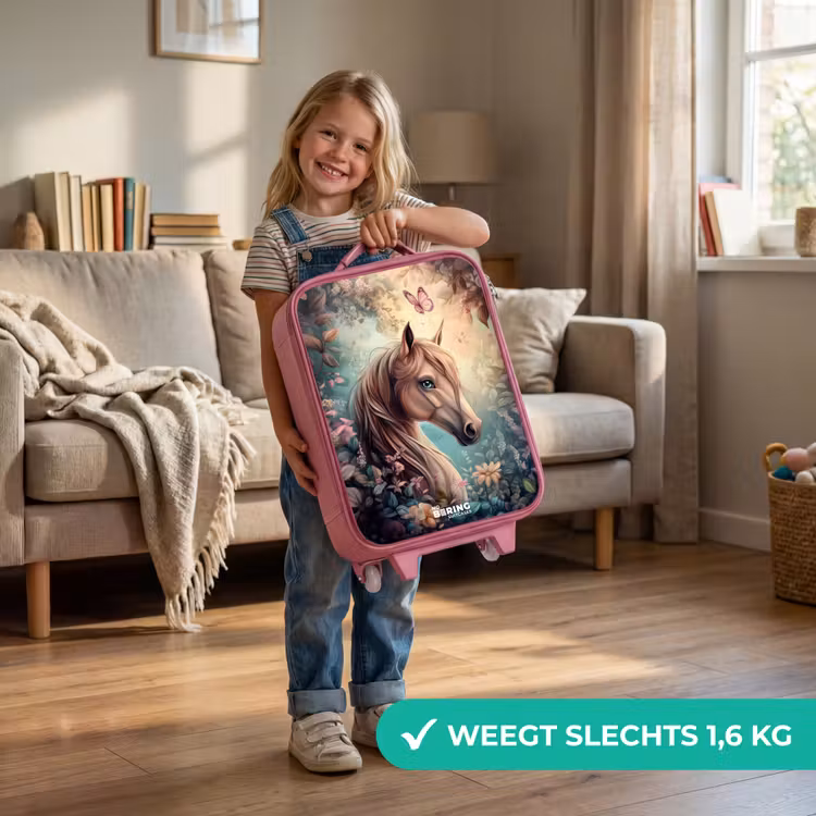 Kinderkoffer - Roze - Paard met vlinders in bloementuin — 2