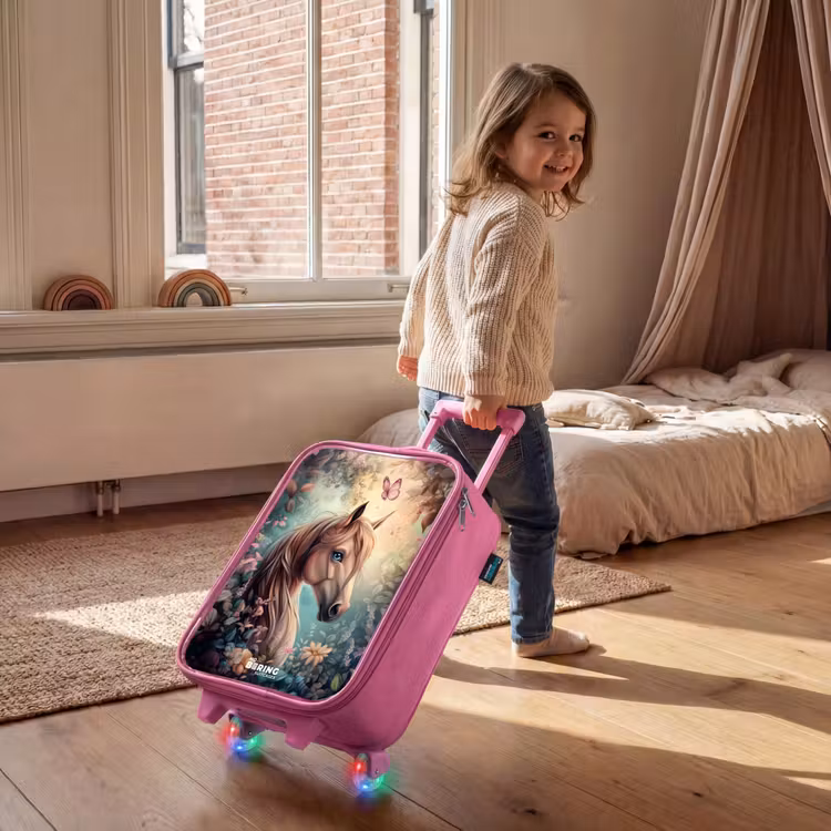 Kinderkoffer - Roze - Paard met vlinders in bloementuin — 3