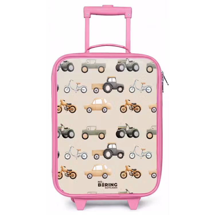 Kinderkoffer - Roze - Retro voertuigen patroon — 1