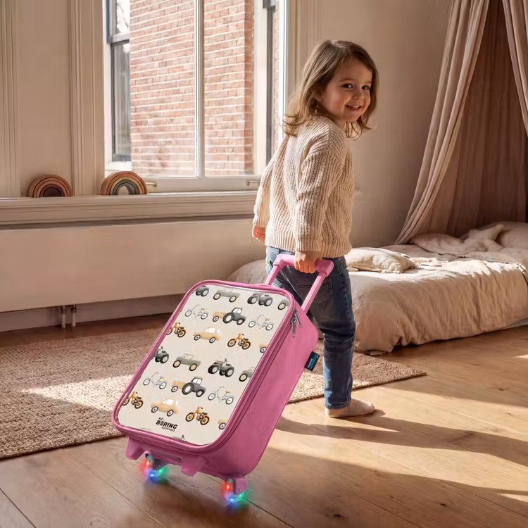 Kinderkoffer - Roze - Retro voertuigen patroon — 3