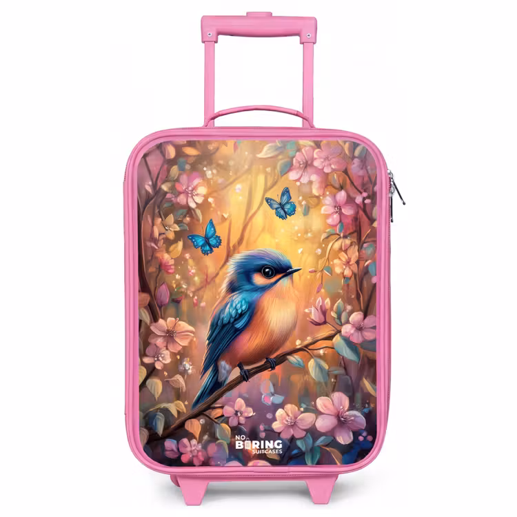Kinderkoffer - Roze - Vogel met vlinders in kleurrijk bos. — 1