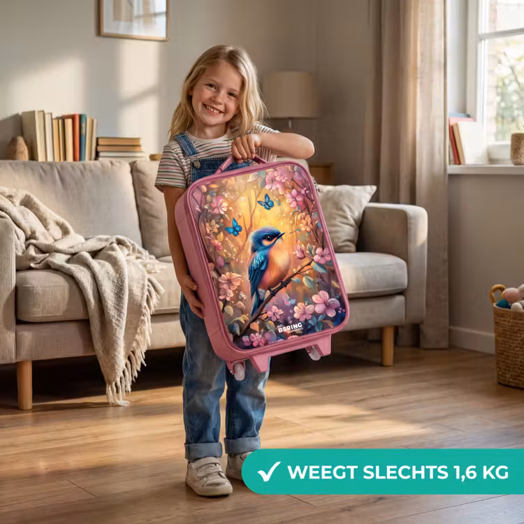 Kinderkoffer - Roze - Vogel met vlinders in kleurrijk bos. — 2