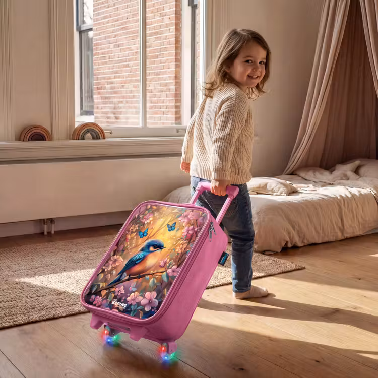 Kinderkoffer - Roze - Vogel met vlinders in kleurrijk bos. — 3