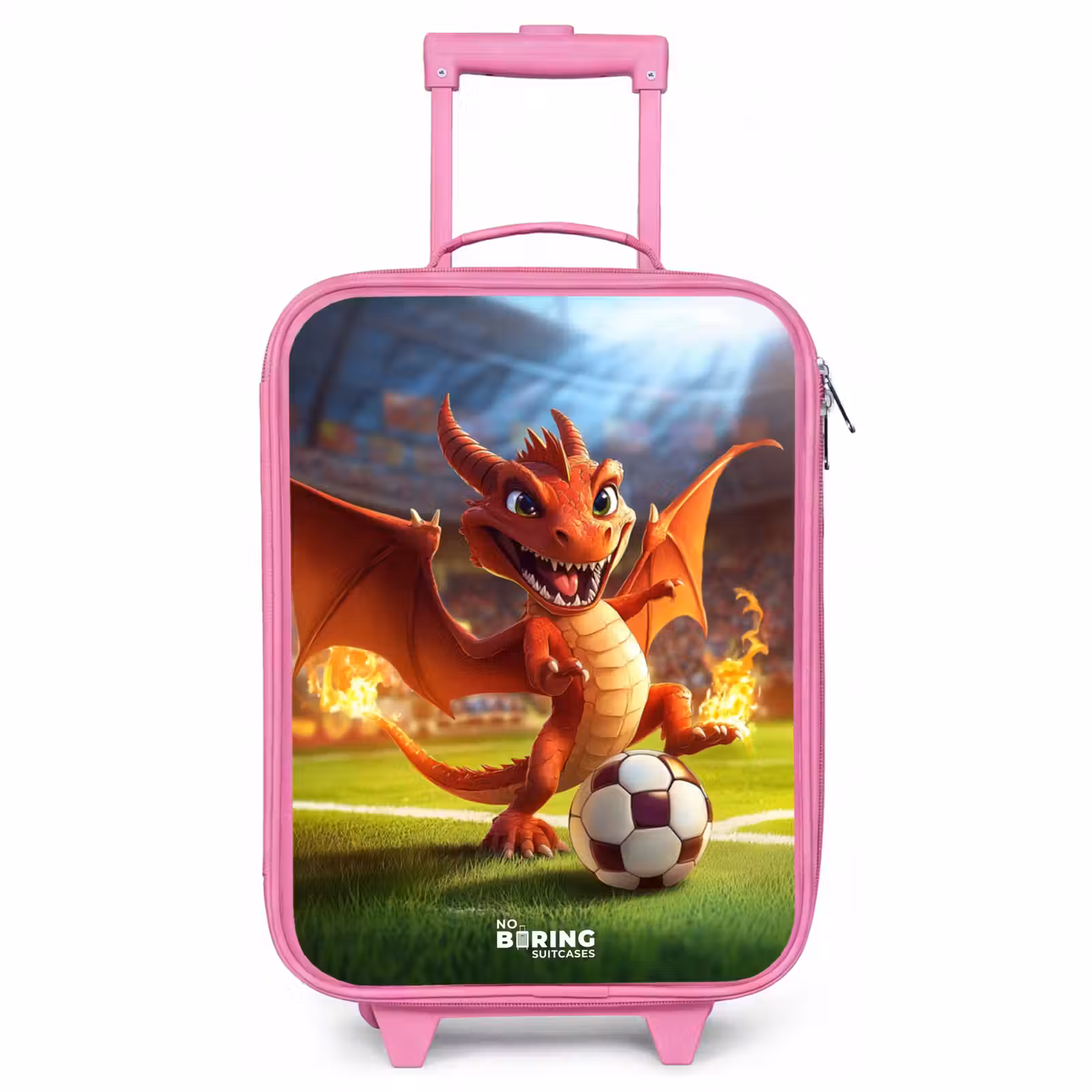 Kinderkoffer - Roze - Rode draak voetbalt in zonnig stadion — 1