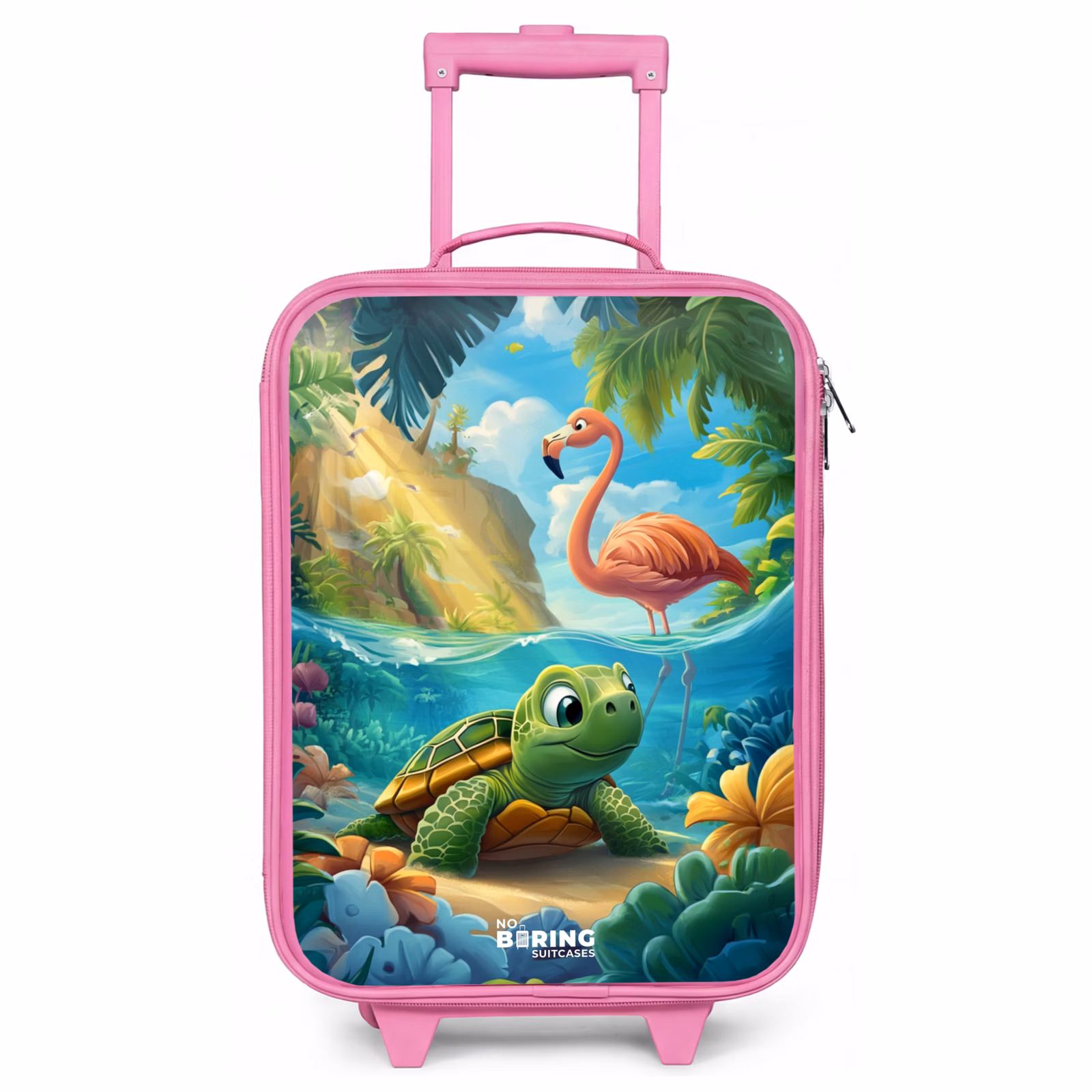 Kinderkoffer - Roze - Schildpad in tropisch water met flamingo — 1