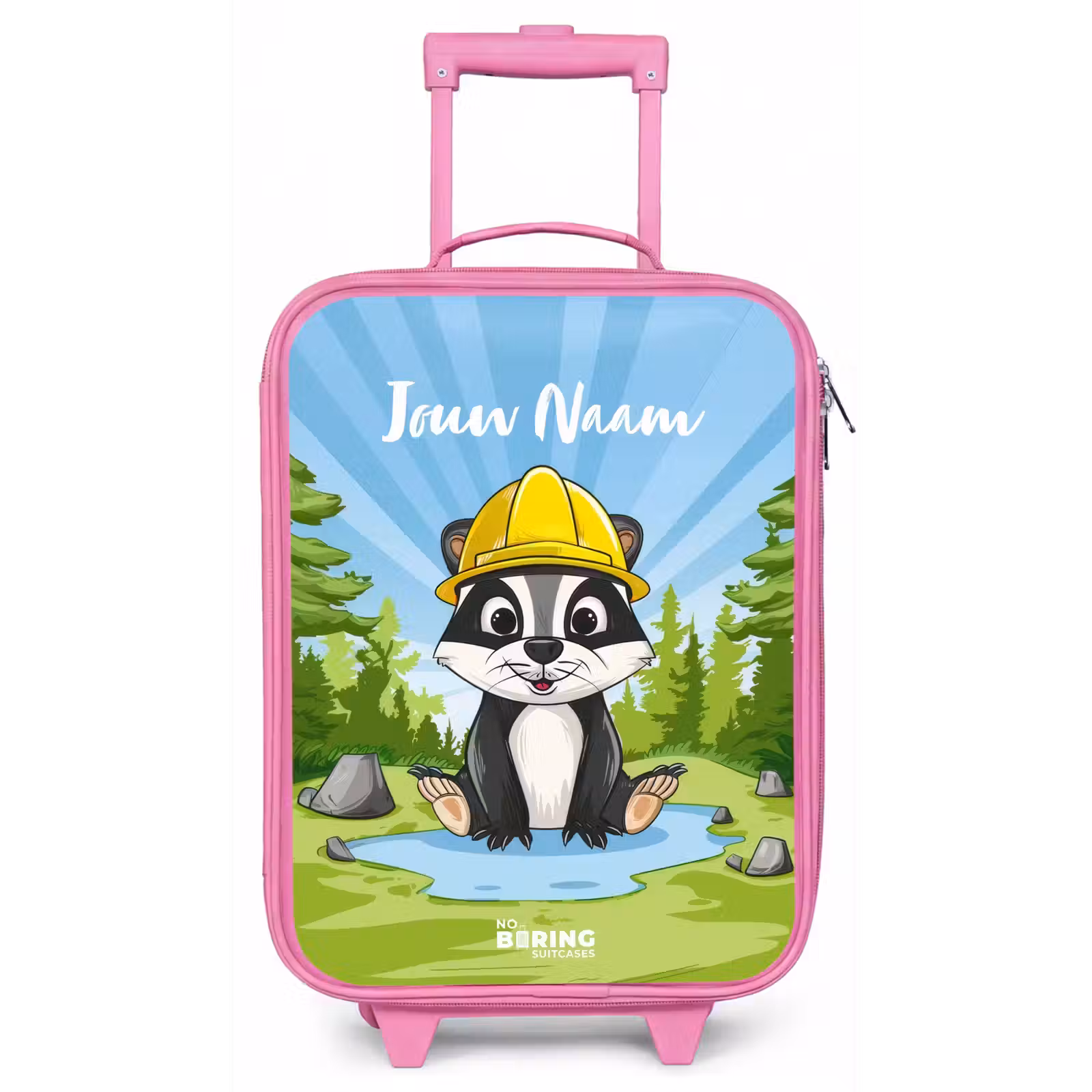 Kinderkoffer met naam - Roze - Wally werkbeer — 1