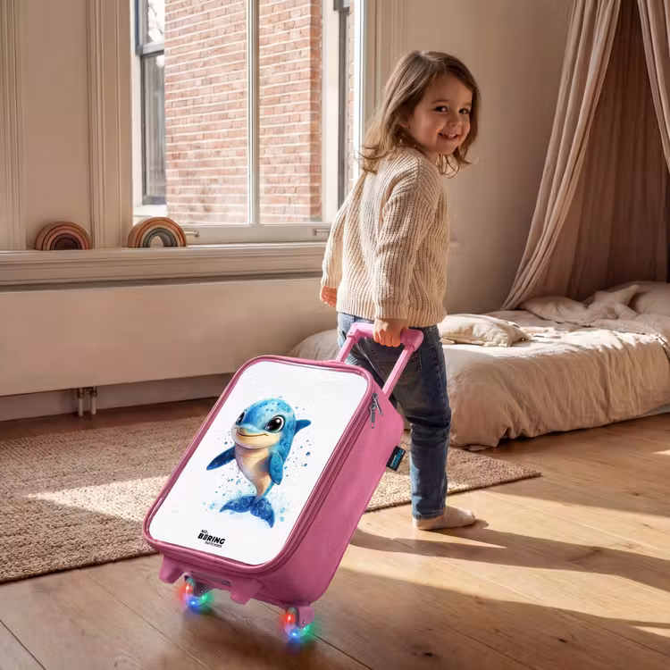 Kinderkoffer - Roze - Blije dolfijn met waterdruppels op wit — 3