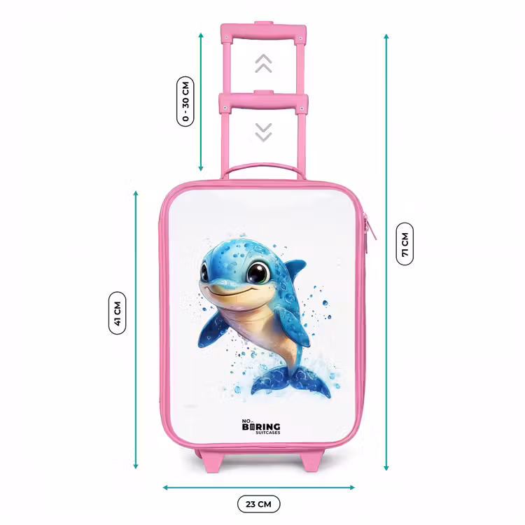 Kinderkoffer - Roze - Blije dolfijn met waterdruppels op wit — 5