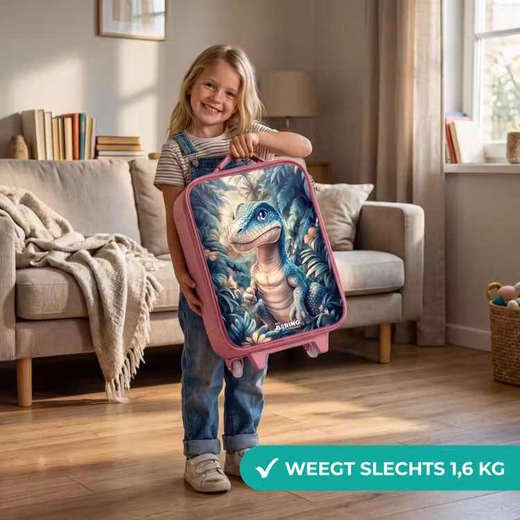 Kinderkoffer - Roze - Dino in mystieke jungle met maanlicht — 2