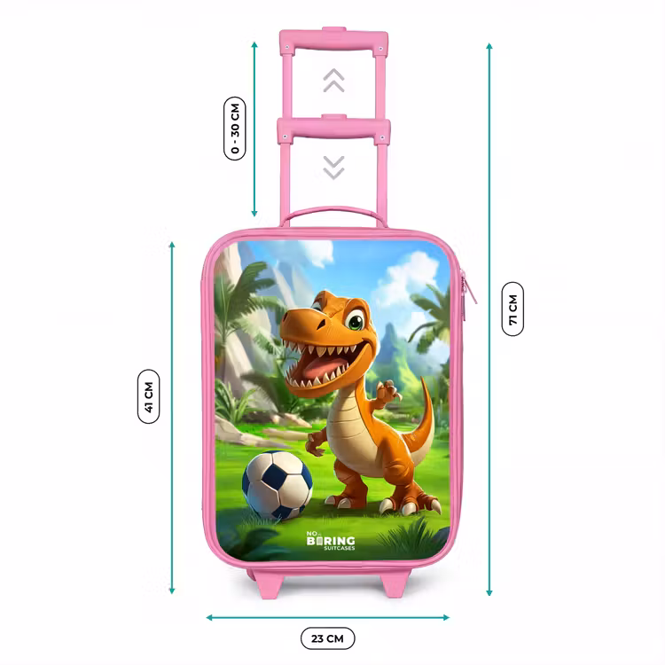 Kinderkoffer - Roze - Dino met een voetbal in groen landschap — 5