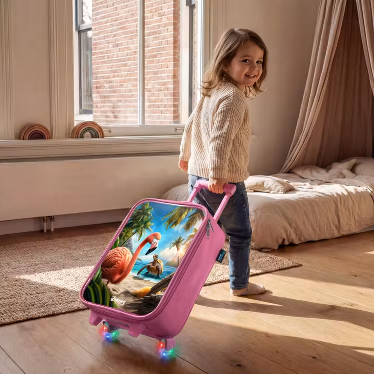 Kinderkoffer - Roze - Flamingo en schildpad op tropisch strand — 3