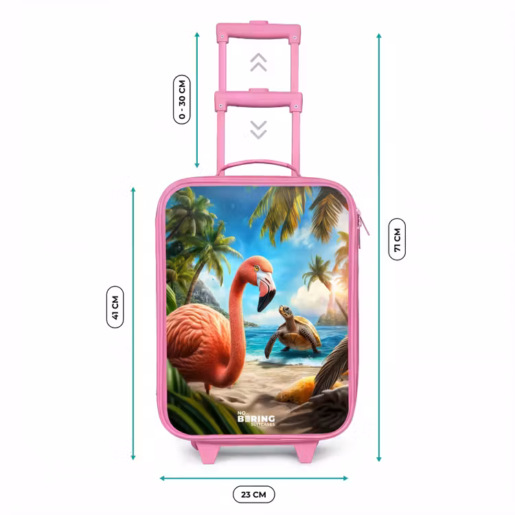 Kinderkoffer - Roze - Flamingo en schildpad op tropisch strand — 5