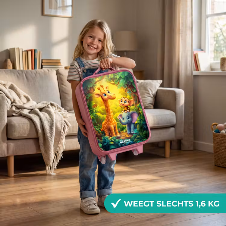 Kinderkoffer - Roze - Giraf, olifant en aapje in het bos — 2