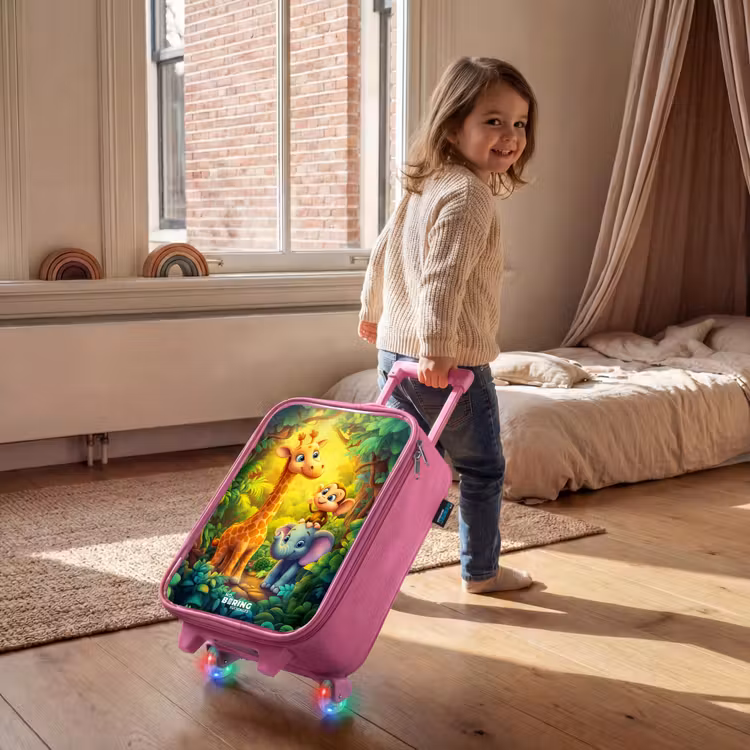 Kinderkoffer - Roze - Giraf, olifant en aapje in het bos — 3