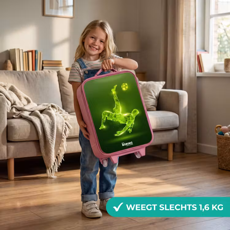 Kinderkoffer - Roze - Groene neon omhaal in actie — 2