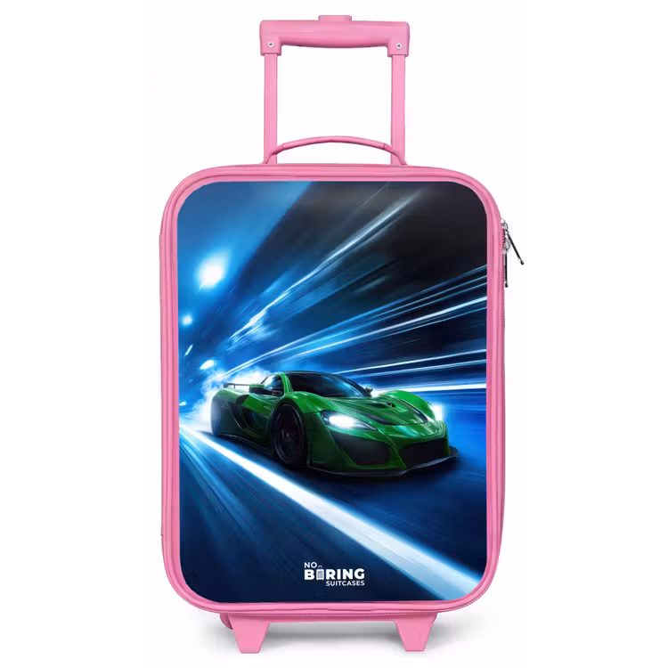 Kinderkoffer - Roze - Groene supercar flitst door neonlicht — 1