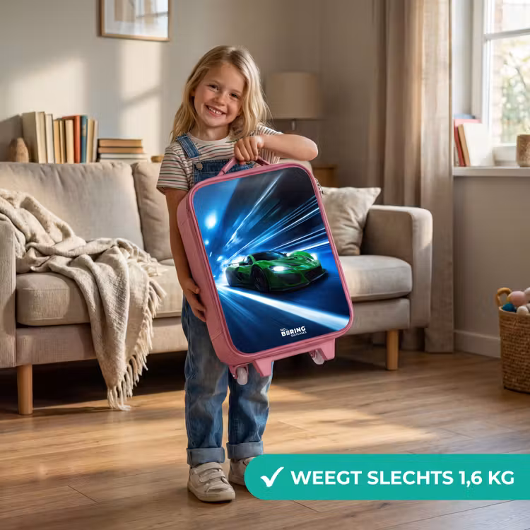 Kinderkoffer - Roze - Groene supercar flitst door neonlicht — 2