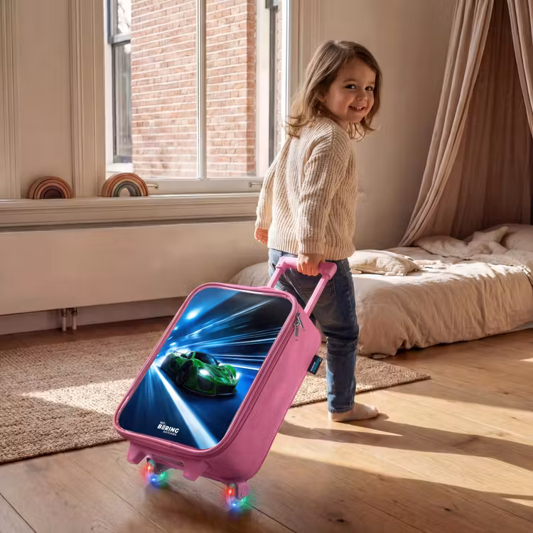 Kinderkoffer - Roze - Groene supercar flitst door neonlicht — 3