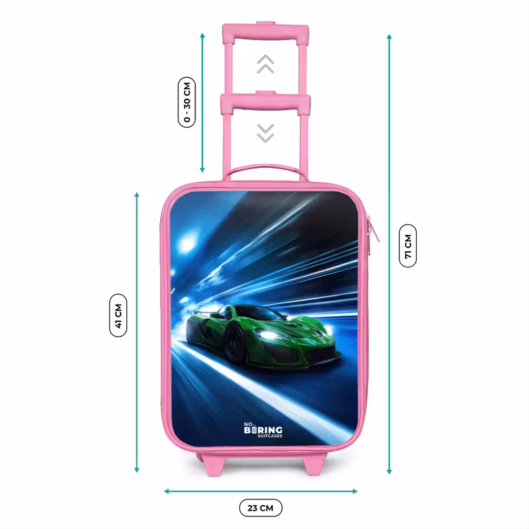 Kinderkoffer - Roze - Groene supercar flitst door neonlicht — 5