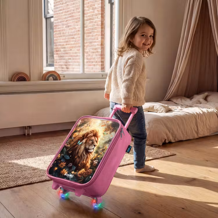 Kinderkoffer - Roze - Leeuw met vlinders in bloemrijke jungle — 3