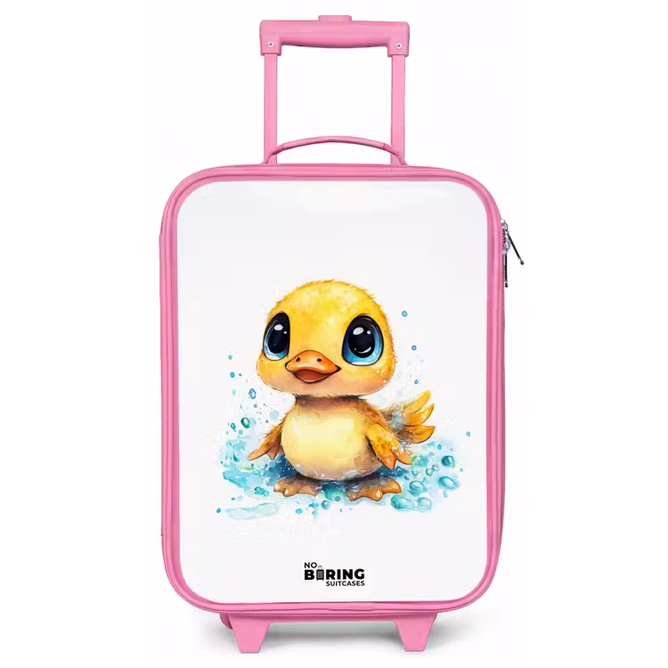 Kinderkoffer - Roze - Lief eendje met blauwe ogen en waterspetters — 1
