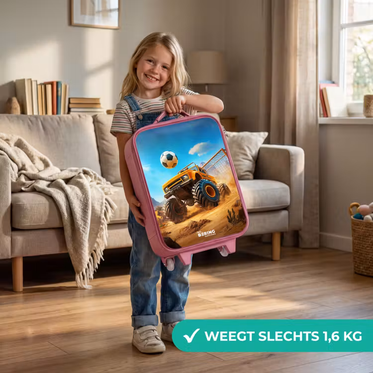 Kinderkoffer - Roze - Monstertruck scoort goal in woestijnstadion — 2