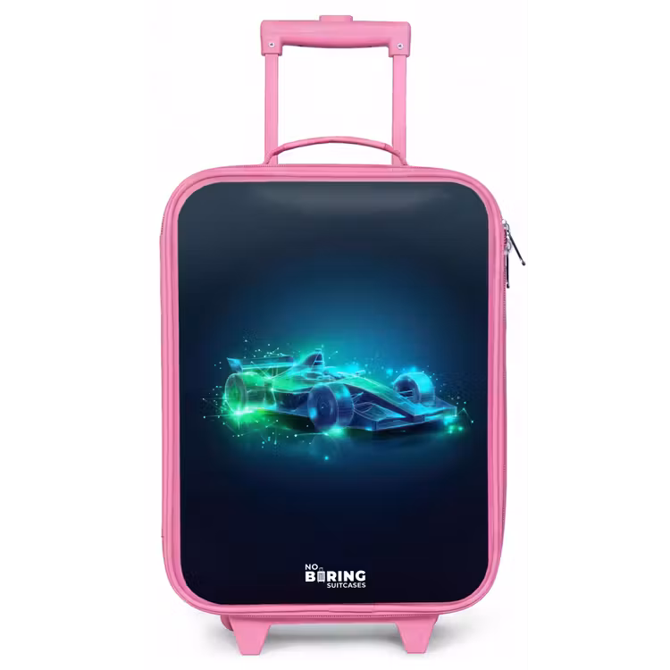 Kinderkoffer - Roze - Neon racewagen in digitale stijl — 1