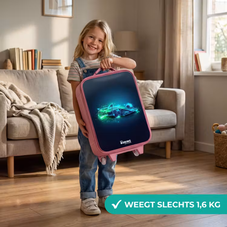 Kinderkoffer - Roze - Neon racewagen in digitale stijl — 2