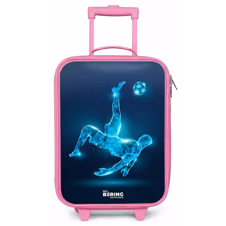Kinderkoffer - Roze - Omhaal in blauw neonvoetbal — 1