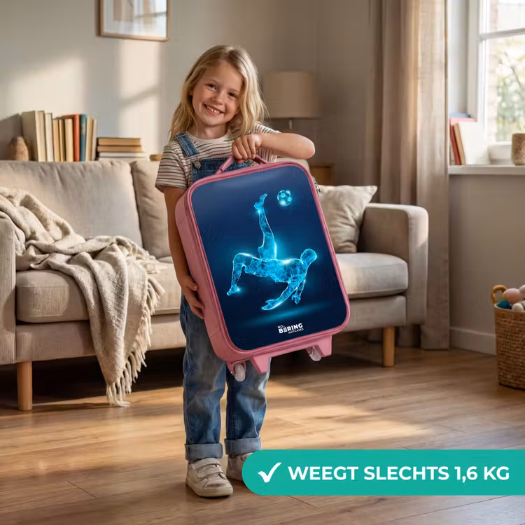 Kinderkoffer - Roze - Omhaal in blauw neonvoetbal — 2